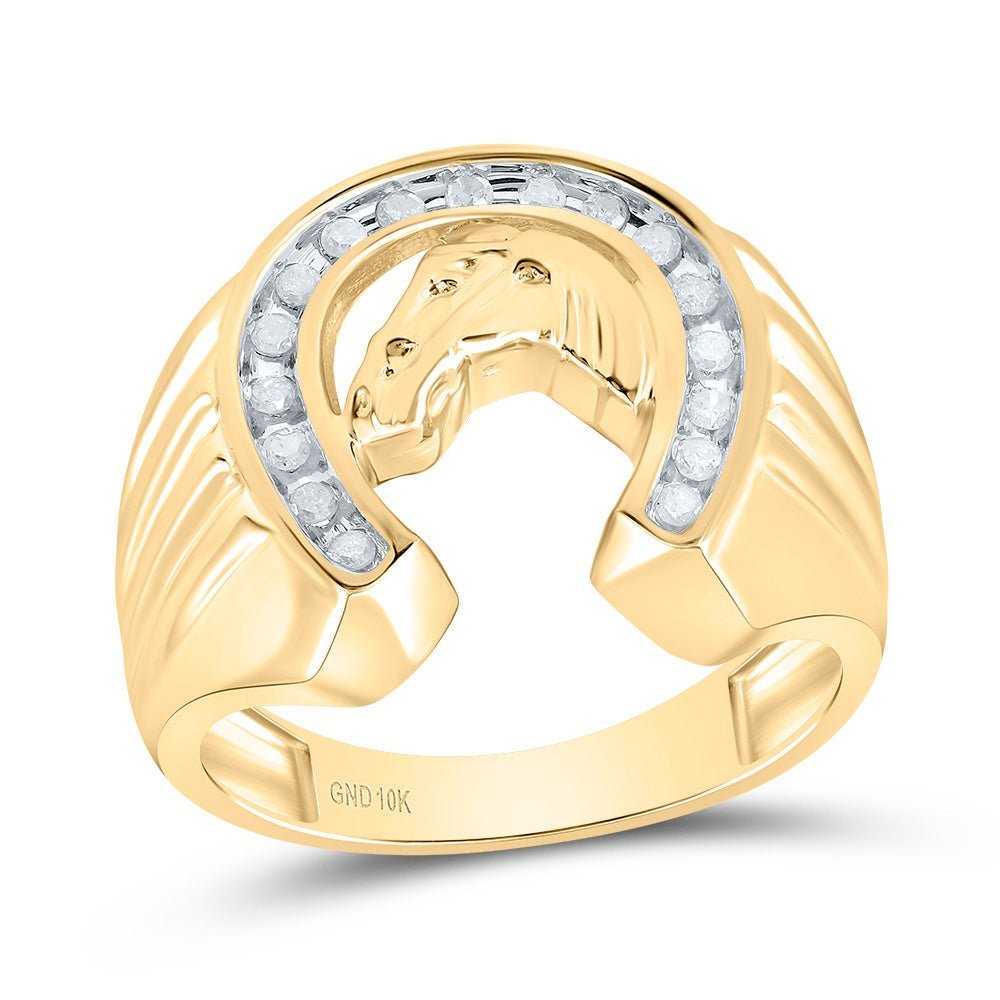 10kt Yellow Gold Men's Diamond Horseshoe Ring - Captivating Equestrian Brilliance - Splendid Jewellery