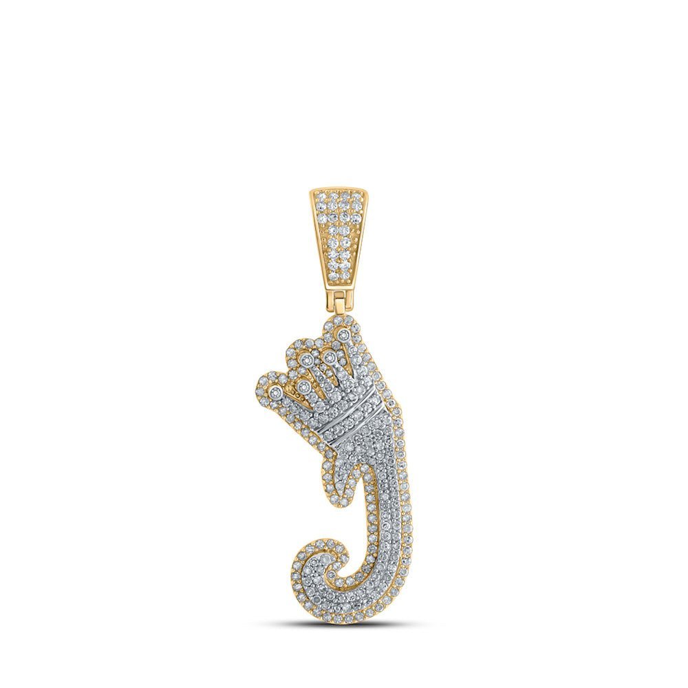 10kt Yellow Gold Men's Diamond J Crown Letter Charm Pendant - 1 Cttw - Splendid Jewellery