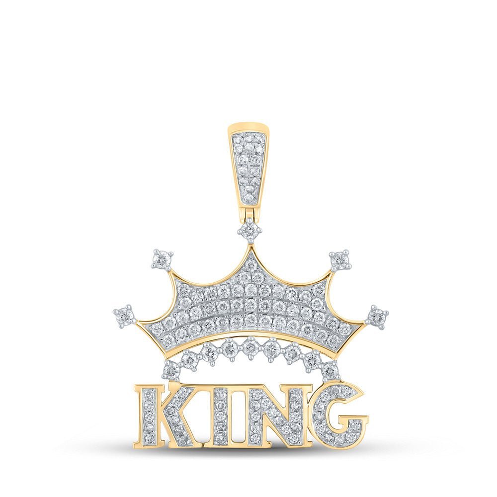 10kt Yellow Gold Men's Diamond King Crown Charm Pendant - 7/8 Cttw - Splendid Jewellery