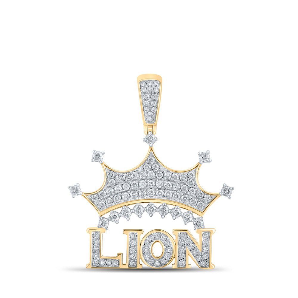 10kt Yellow Gold Men's Diamond Lion Crown Charm Pendant - 7/8 Cttw - Splendid Jewellery