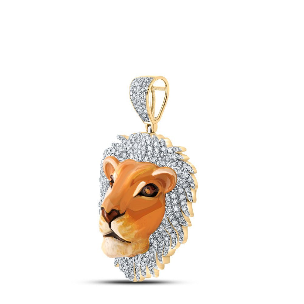 10kt Yellow Gold Men's Diamond Lion Face Animal Charm Pendant - 1 Cttw | Splendid Jewellery - Splendid Jewellery
