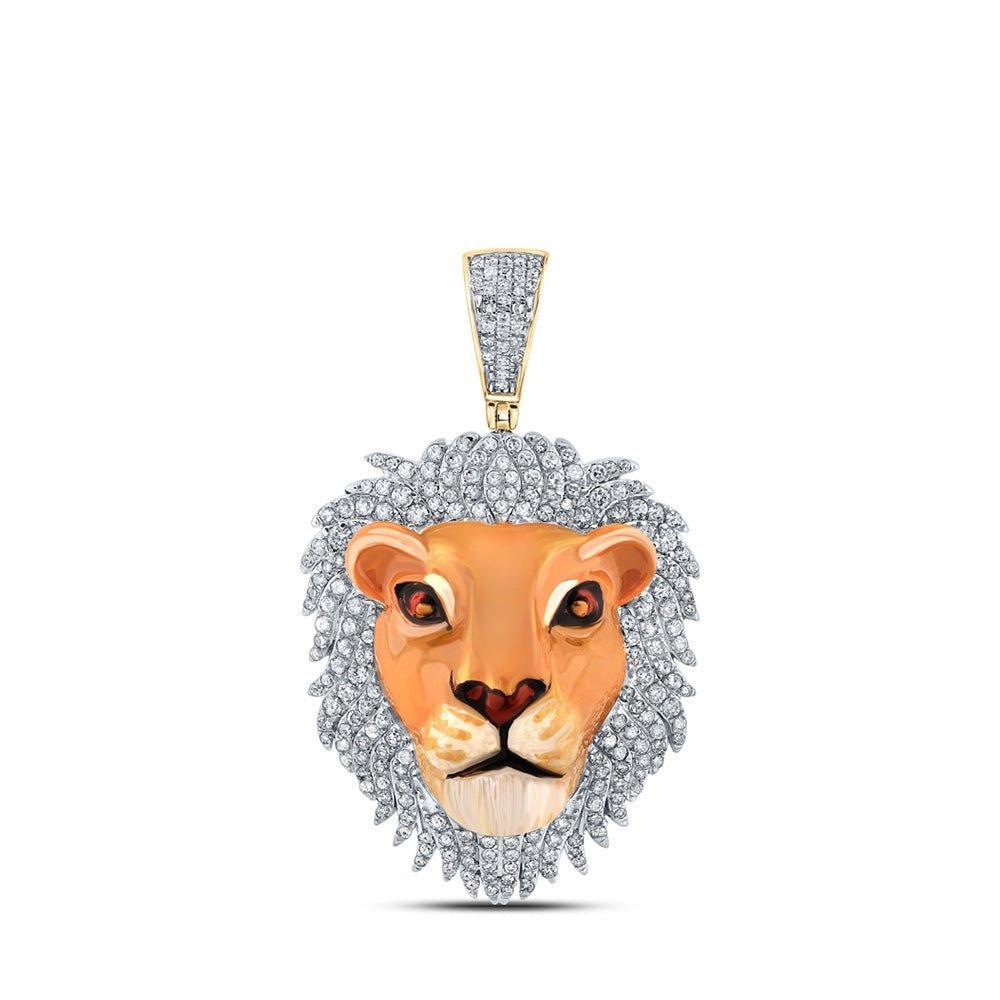 10kt Yellow Gold Men's Diamond Lion Face Animal Charm Pendant - 1 Cttw | Splendid Jewellery - Splendid Jewellery