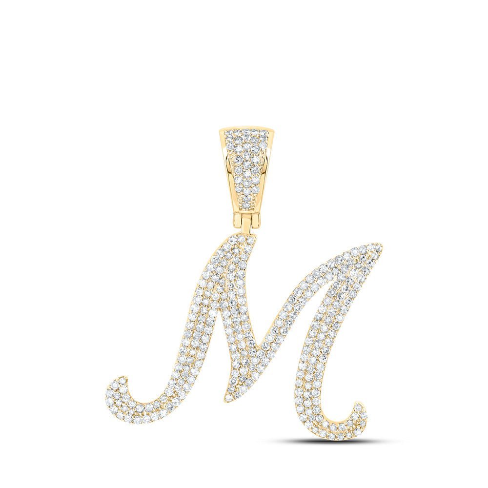 10kt Yellow Gold Men's Diamond M Initial Letter Charm Pendant - 1.2 Ct.t.w. - Splendid Jewellery
