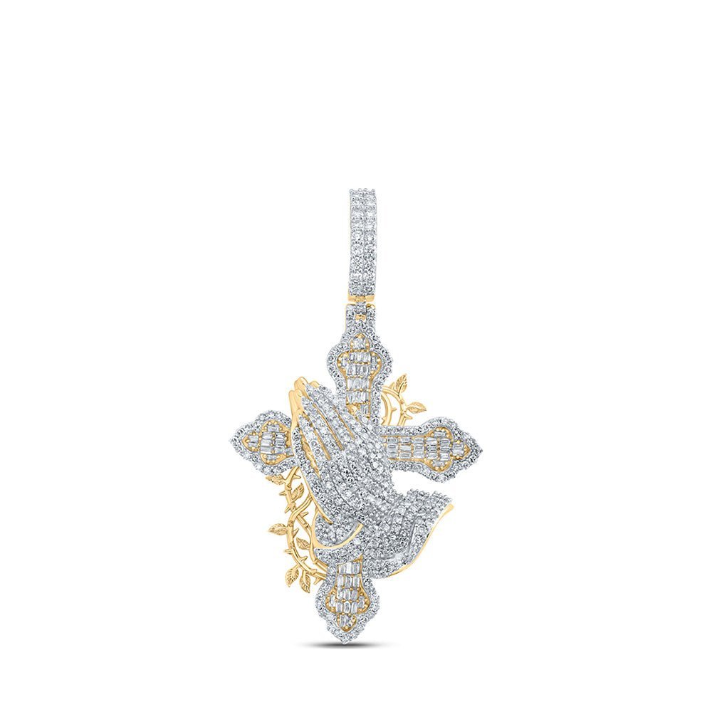 10kt Yellow Gold Men's Diamond Prayer Hands Cross Pendant - 2 Cttw - Splendid Jewellery