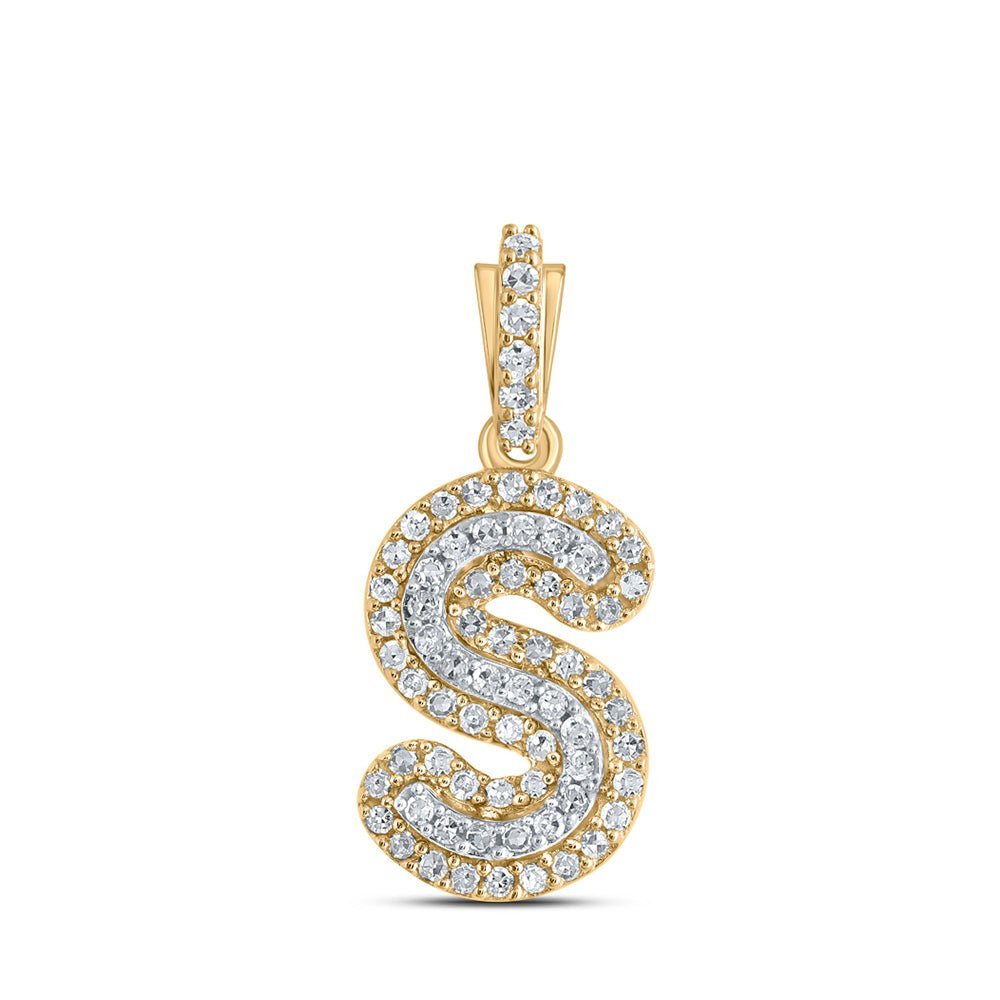 10kt Yellow Gold Men's Diamond S Initial Letter Charm Pendant - 1/5 Cttw - Splendid Jewellery