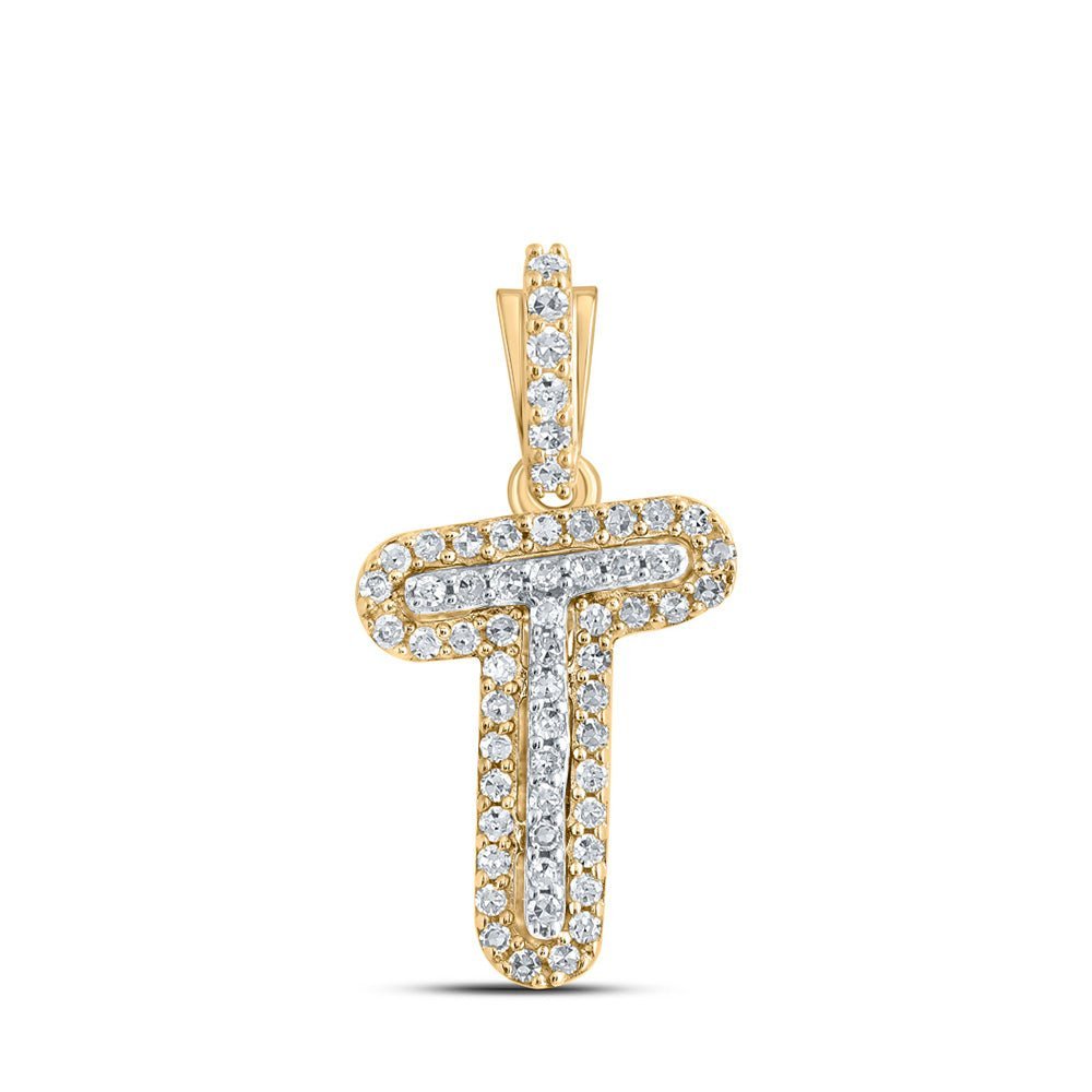 10kt Yellow Gold Men's Diamond T Initial Letter Pendant - 1/8 Cttw - Splendid Jewellery - Splendid Jewellery