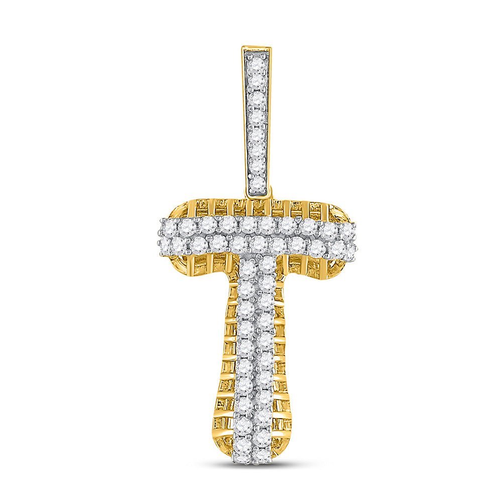 10kt Yellow Gold Men's Diamond T Letter Charm Pendant - 1 Cttw - Splendid Jewellery
