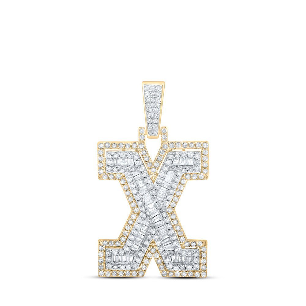10kt Yellow Gold Men's Diamond X Initial Letter Charm Pendant - 3/4 Cttw - Splendid Jewellery