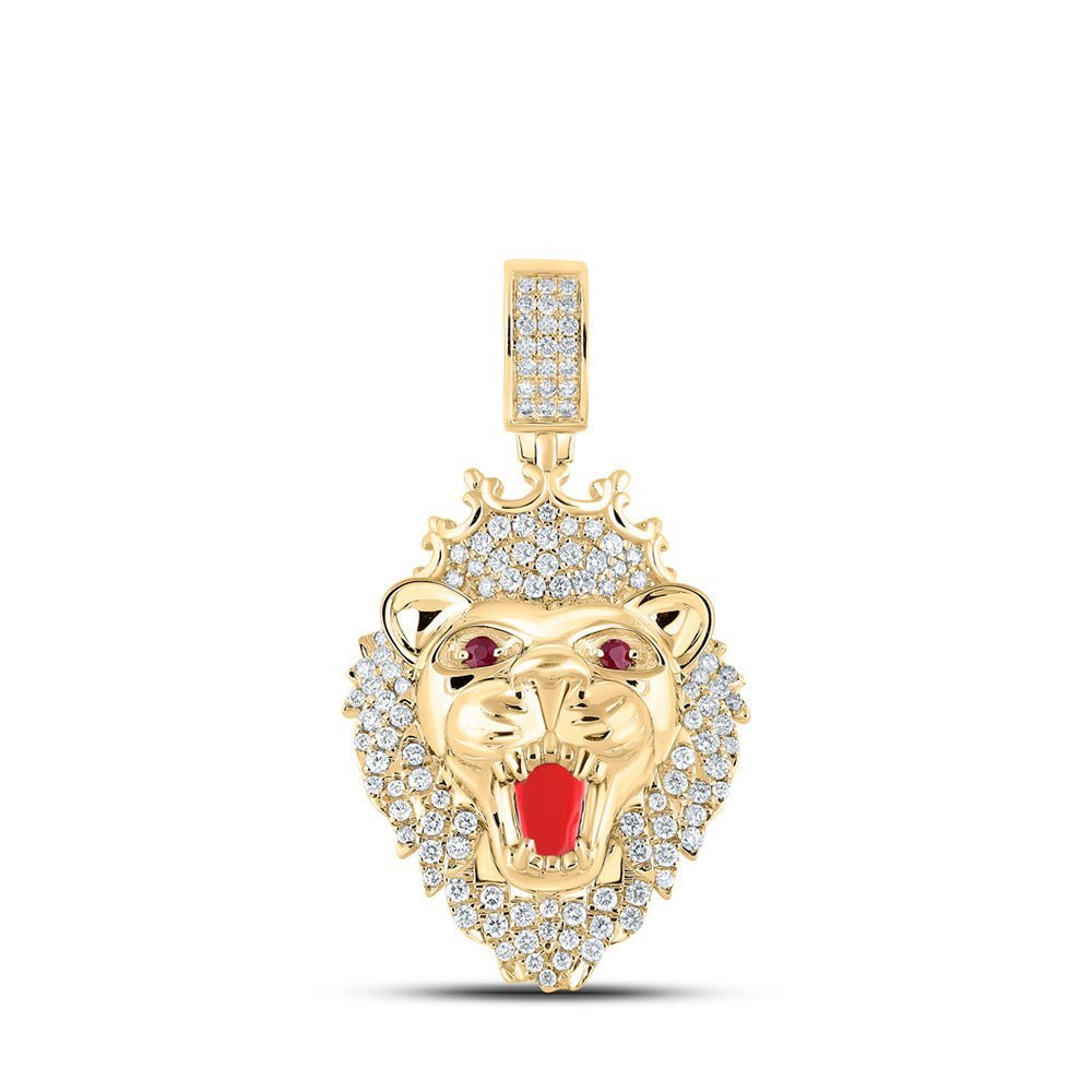 10kt Yellow Gold Men's Lion Crown Diamond Charm Pendant - 2 Cttw | Splendid Jewellery - Splendid Jewellery