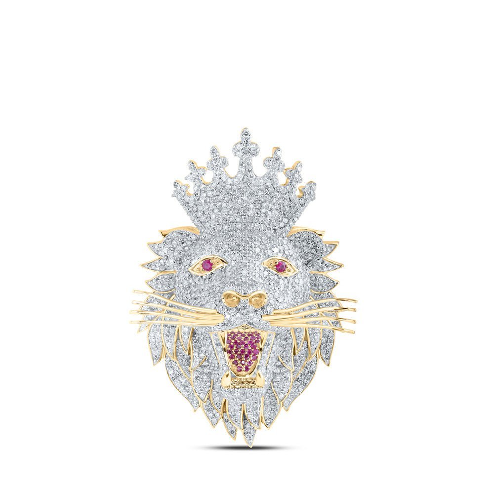 10kt Yellow Gold Men's Lion Crown Diamond Charm Pendant - 5 - 7/8 Cttw | Splendid Jewellery - Splendid Jewellery