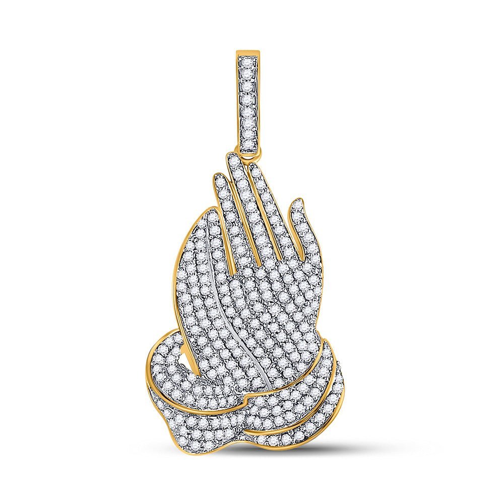 10kt Yellow Gold Men's Praying Hands Diamond Charm Pendant - 7/8 Cttw - Splendid Jewellery