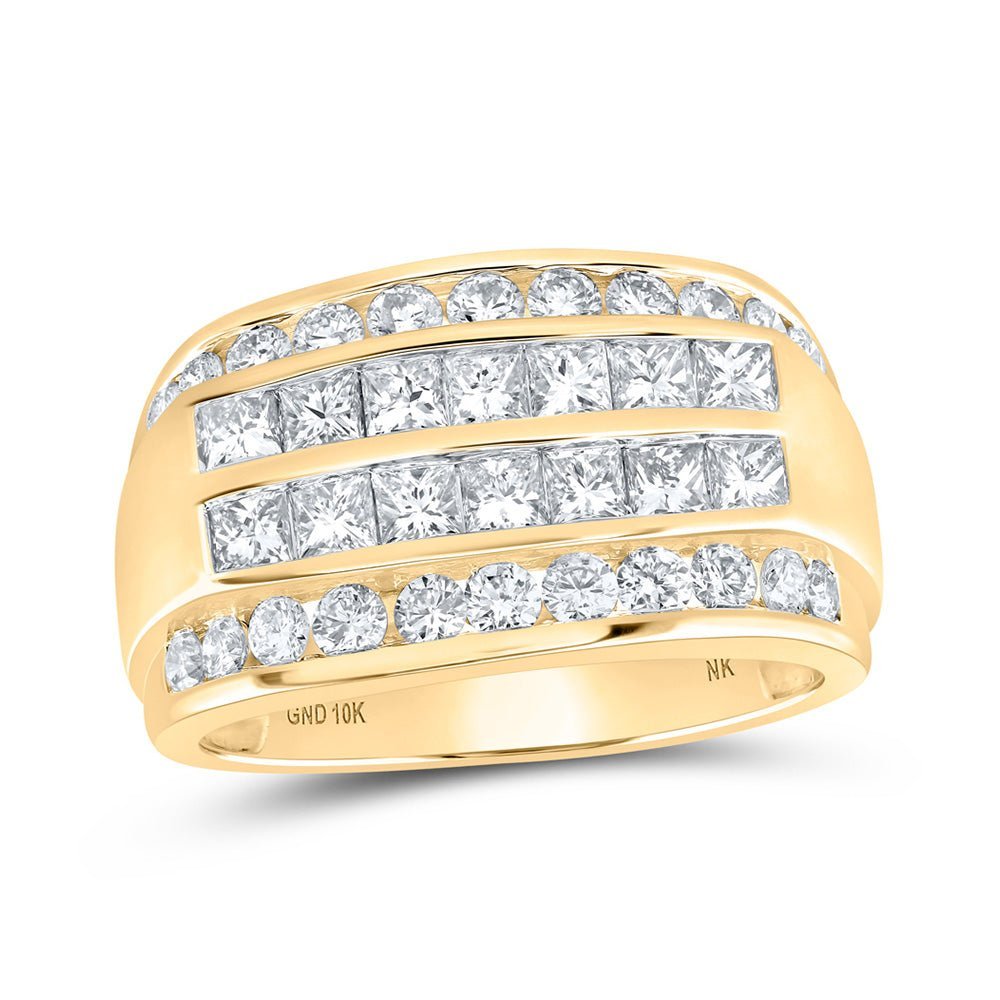 10kt Yellow Gold Mens Princess Diamond Band Ring - Exquisite Elegance - Splendid Jewellery