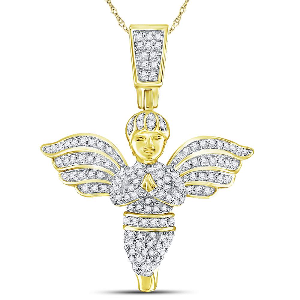 10kt Yellow Gold Men's Round Angel Diamond Charm Pendant - 3/8 Cttw - Splendid Jewellery - Splendid Jewellery