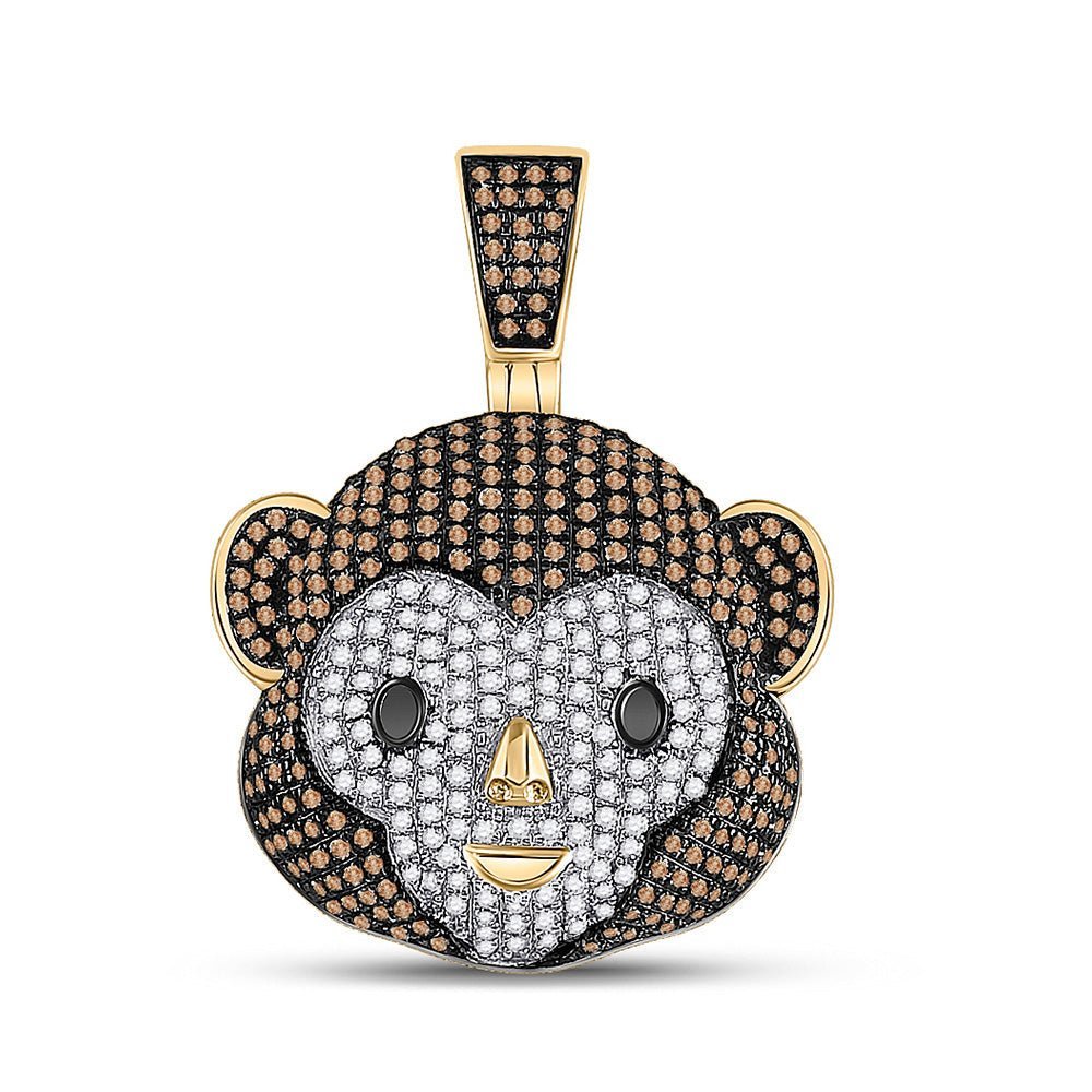 10kt Yellow Gold Men's Round Brown Diamond Monkey Animal Charm Pendant 1 Cttw | Splendid Jewellery - Splendid Jewellery