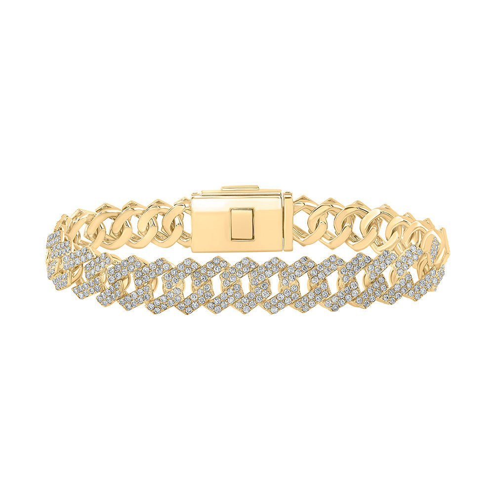 10kt Yellow Gold Men's Round Diamond 8.5 - inch Square Cuban Link Bracelet - 10 - 1/2 Carat Total Weight - Splendid Jewellery