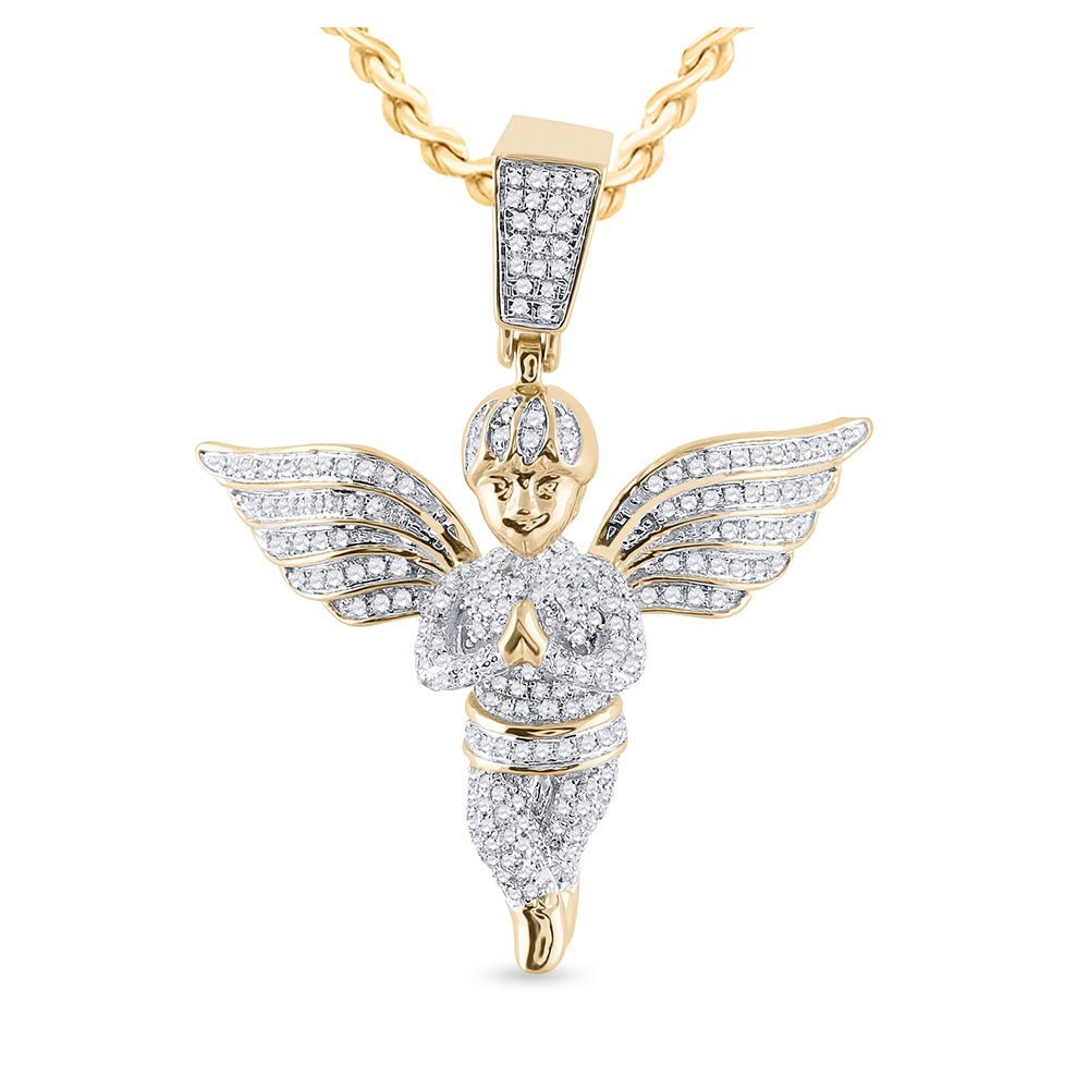 10kt Yellow Gold Men's Round Diamond Angel Charm Pendant - 3/4 Cttw - Splendid Jewellery - Splendid Jewellery