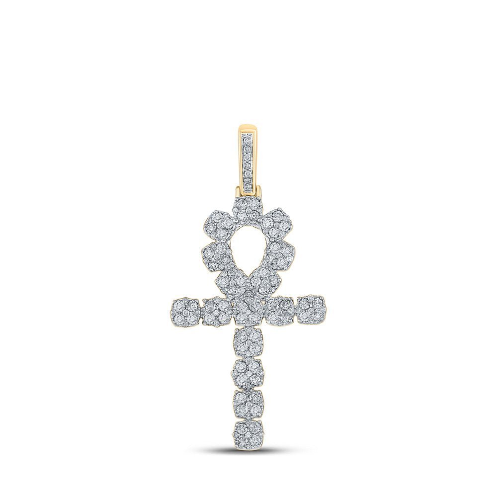 10kt Yellow Gold Men's Round Diamond Ankh Cross Charm Pendant - 1 - 1/4 Cttw | Splendid Jewellery - Splendid Jewellery
