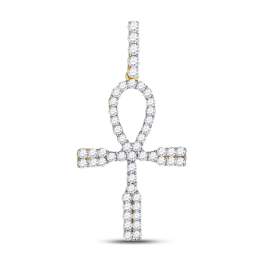 10kt Yellow Gold Men's Round Diamond Ankh Cross Charm Pendant - 1 Cttw | Splendid Jewellery - Splendid Jewellery
