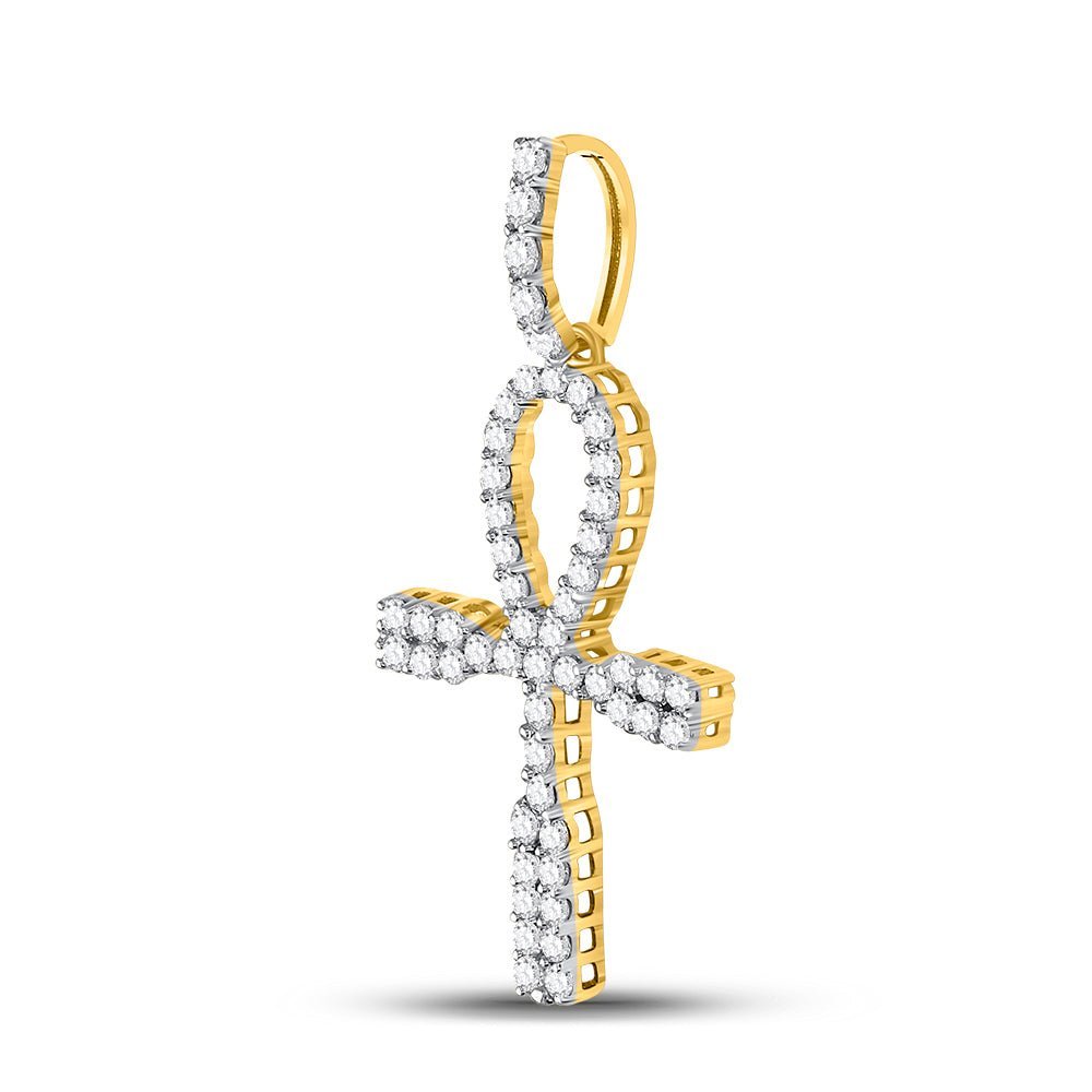 10kt Yellow Gold Men's Round Diamond Ankh Cross Charm Pendant - 1 Cttw | Splendid Jewellery - Splendid Jewellery