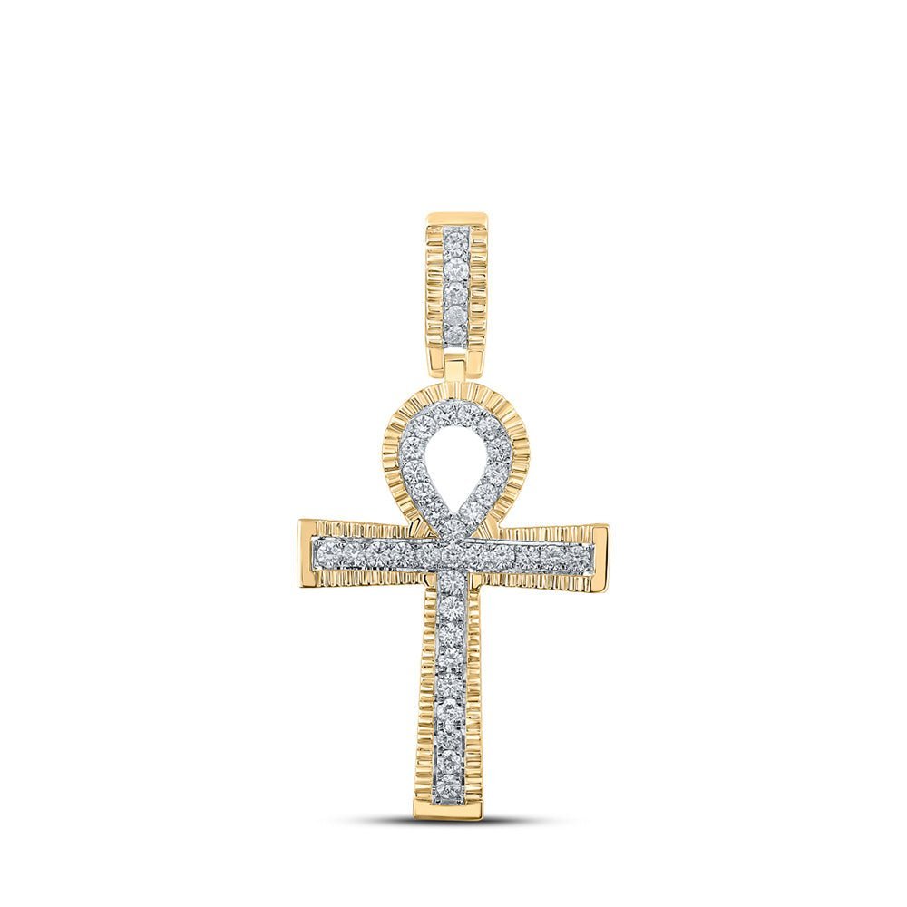 10kt Yellow Gold Men's Round Diamond Ankh Cross Charm Pendant - 1 Cttw | Splendid Jewellery - Splendid Jewellery
