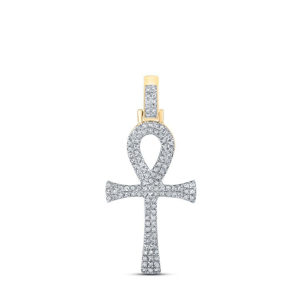 10kt Yellow Gold Men's Round Diamond Ankh Cross Charm Pendant - 1/3 Cttw | Splendid Jewellery - Splendid Jewellery