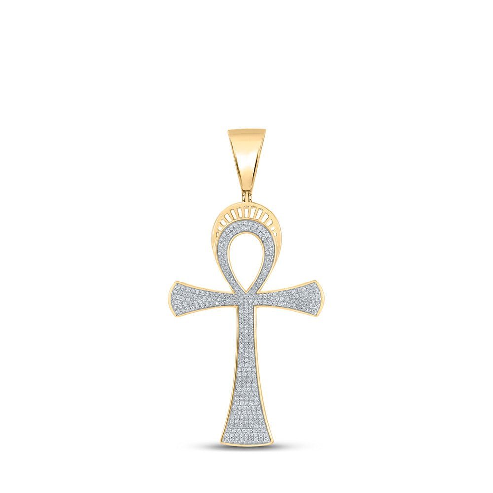 10kt Yellow Gold Men's Round Diamond Ankh Cross Charm Pendant - 3/4 Cttw | Splendid Jewellery - Splendid Jewellery