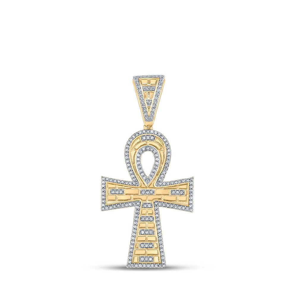 10kt Yellow Gold Men's Round Diamond Ankh Cross Charm Pendant - A Dazzling Symbol of Style and Spirituality - Splendid Jewellery