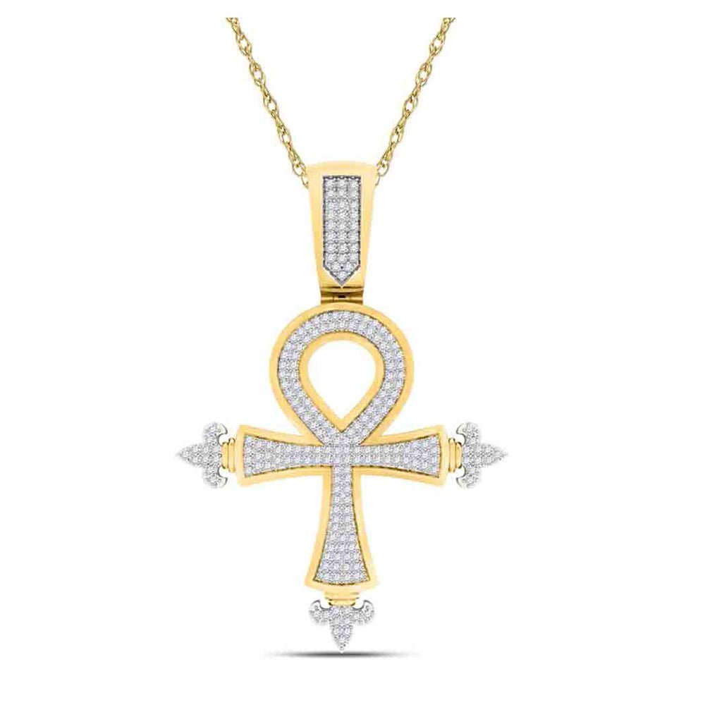 10kt Yellow Gold Men's Round Diamond Ankh Cross Charm Pendant - A Dazzling Symbol of Style and Spirituality - Splendid Jewellery