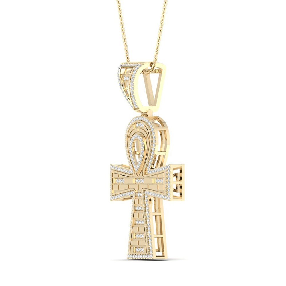 10kt Yellow Gold Men's Round Diamond Ankh Cross Charm Pendant - A Dazzling Symbol of Style and Spirituality - Splendid Jewellery