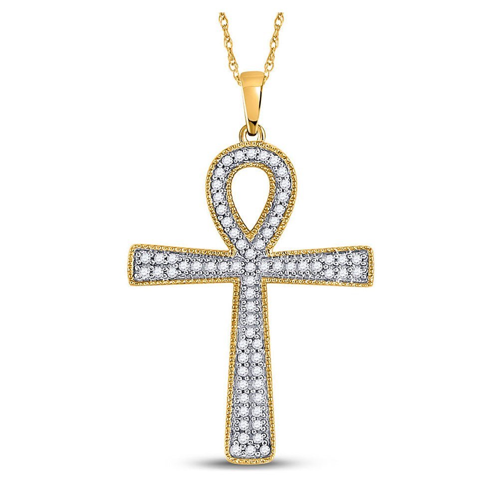 10kt Yellow Gold Men's Round Diamond Ankh Cross Charm Pendant - A Symbol of Timeless Elegance - Splendid Jewellery