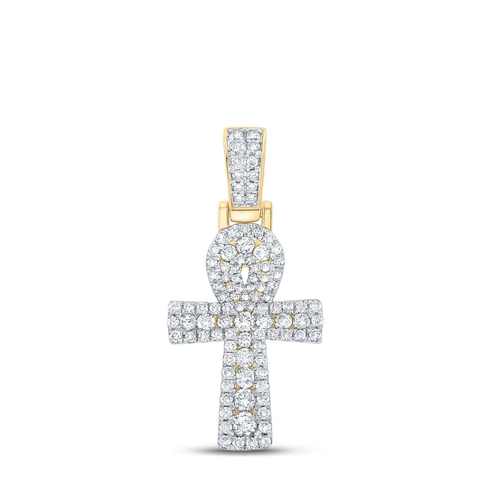 10kt Yellow Gold Men's Round Diamond Ankh Cross Charm Pendant - Exquisite Brilliance - Splendid Jewellery