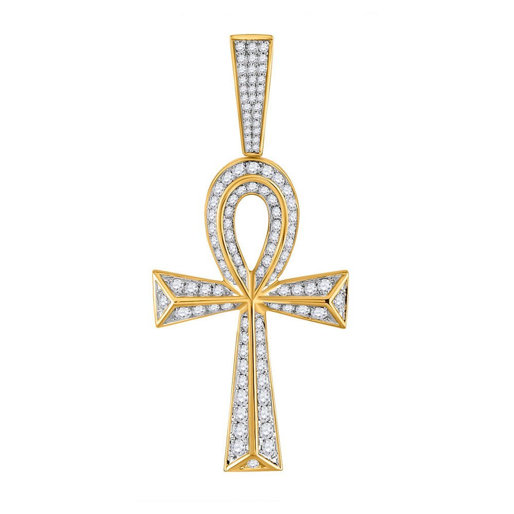 10kt Yellow Gold Men's Round Diamond Ankh Cross Charm Pendant - Exquisite Brilliance - Splendid Jewellery
