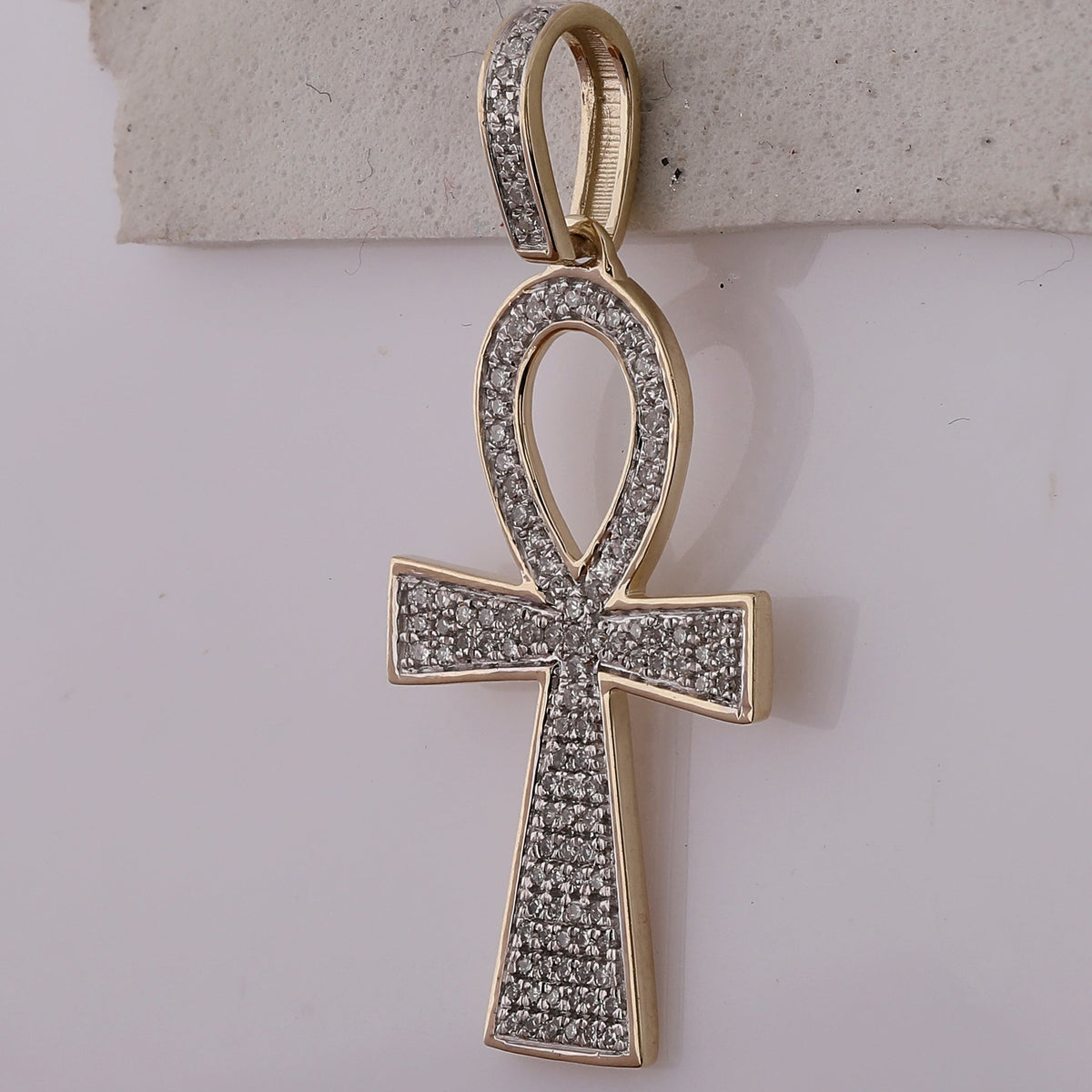 10kt Yellow Gold Men's Round Diamond Ankh Cross Charm Pendant - Exquisite Elegance - Splendid Jewellery
