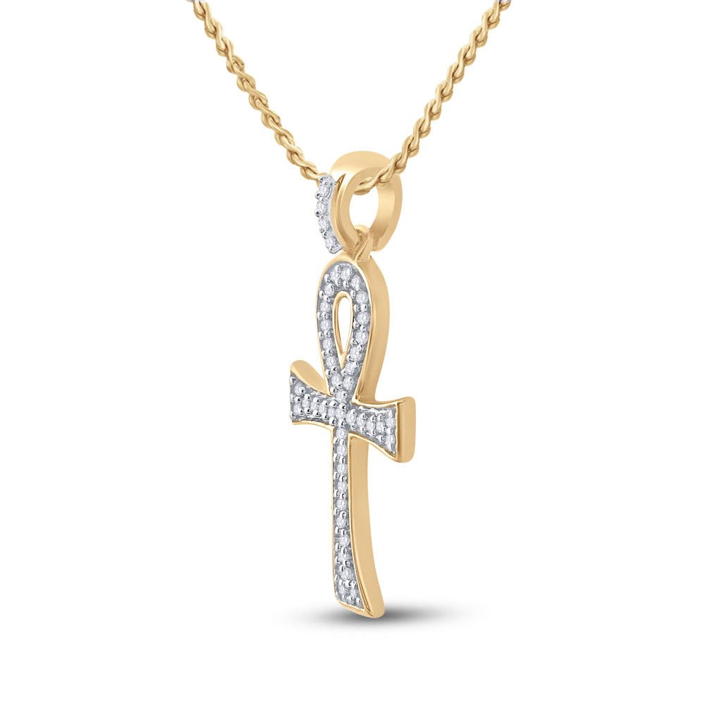 10kt Yellow Gold Men's Round Diamond Ankh Cross Charm Pendant - Exquisite Elegance - Splendid Jewellery
