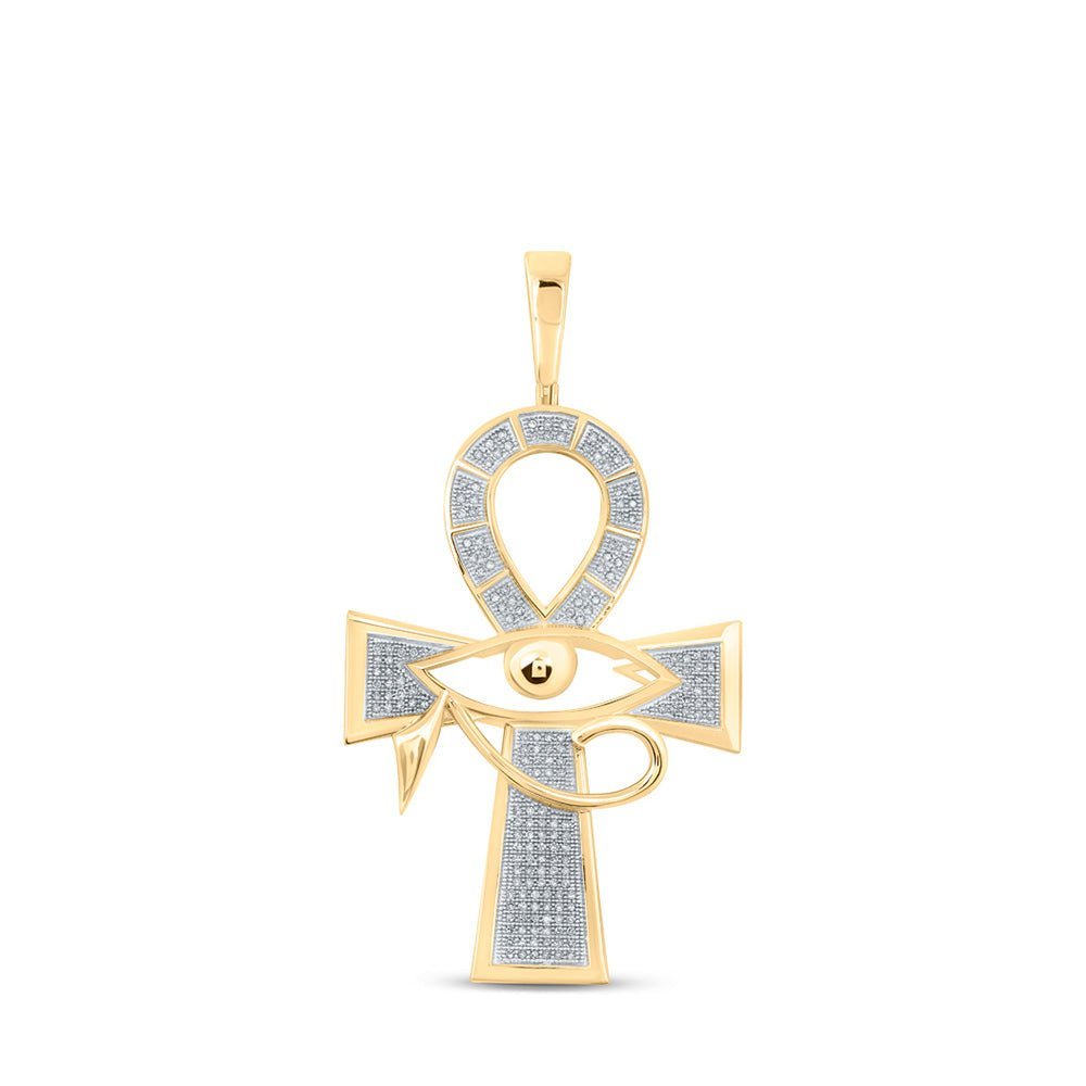 10kt Yellow Gold Men's Round Diamond Ankh Eye Cross Charm Pendant - 1/2 Cttw | Splendid Jewellery - Splendid Jewellery