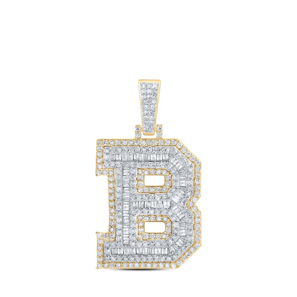 10kt Yellow Gold Men's Round Diamond B Initial Charm Pendant - 1 Cttw | Splendid Jewellery - Splendid Jewellery