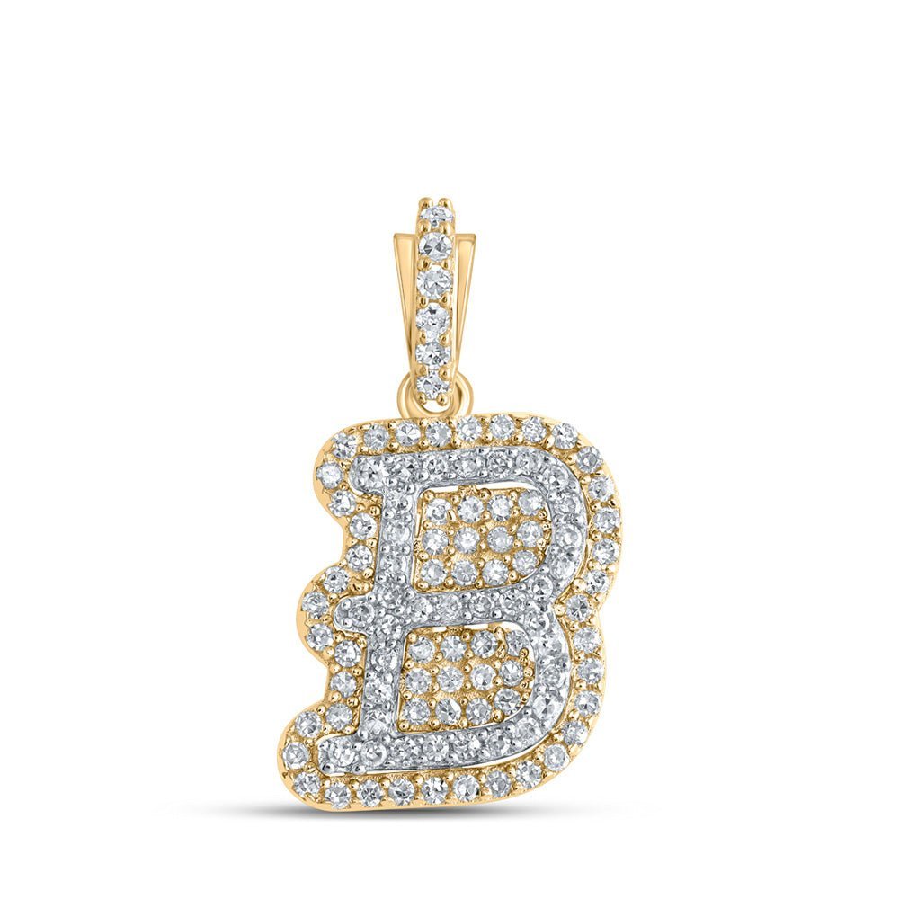 10kt Yellow Gold Men's Round Diamond B Initial Letter Charm Pendant - 1/4 Cttw | Splendid Jewellery - Splendid Jewellery