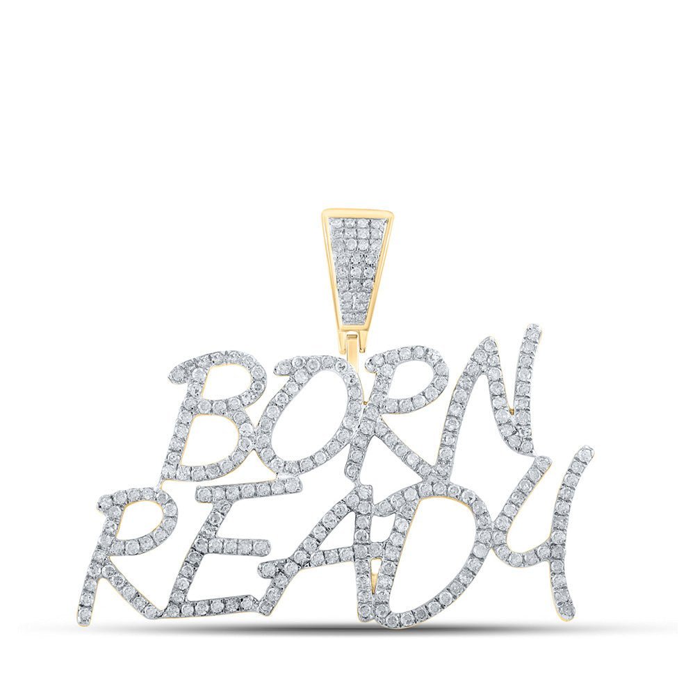 10kt Yellow Gold Men's Round Diamond Born Ready Charm Pendant - 1 - 1/3 Cttw - Splendid Jewellery