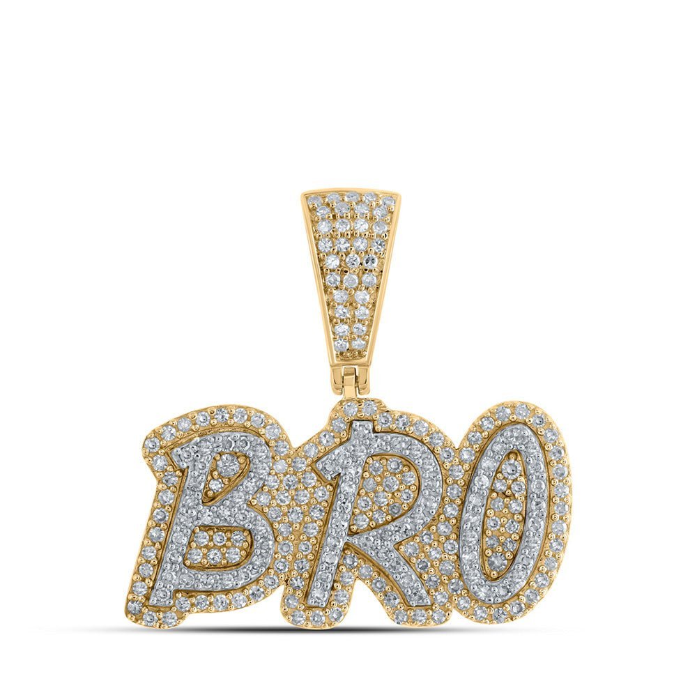 10kt Yellow Gold Men's Round Diamond BRO Charm Pendant - 5/8 Cttw | Splendid Jewellery - Splendid Jewellery