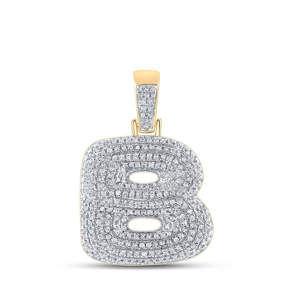 10kt Yellow Gold Men's Round Diamond Bubble B Letter Charm Pendant - 3/4 Cttw - Splendid Jewellery