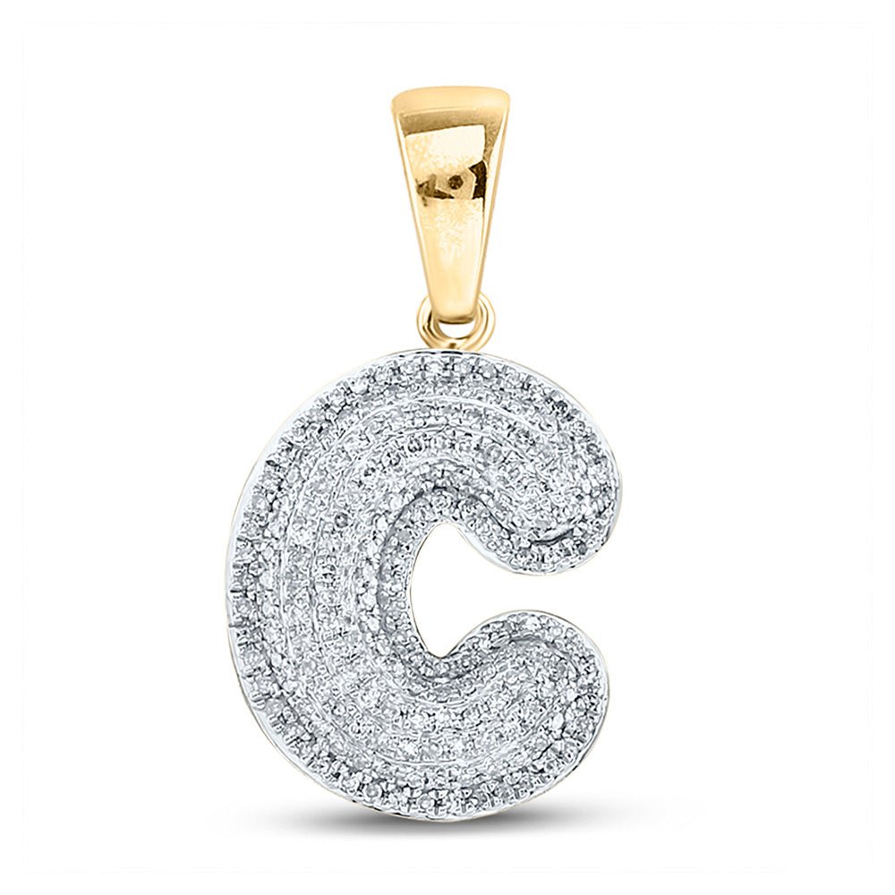 10kt Yellow Gold Men's Round Diamond Bubble C Letter Charm Pendant 1/2 Cttw - A Dazzling Statement Piece for Men - Splendid Jewellery