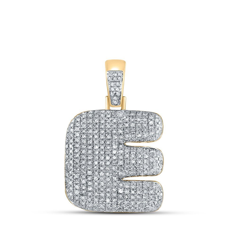 10kt Yellow Gold Men's Round Diamond Bubble E Letter Charm Pendant - 1 Cttw - Splendid Jewellery