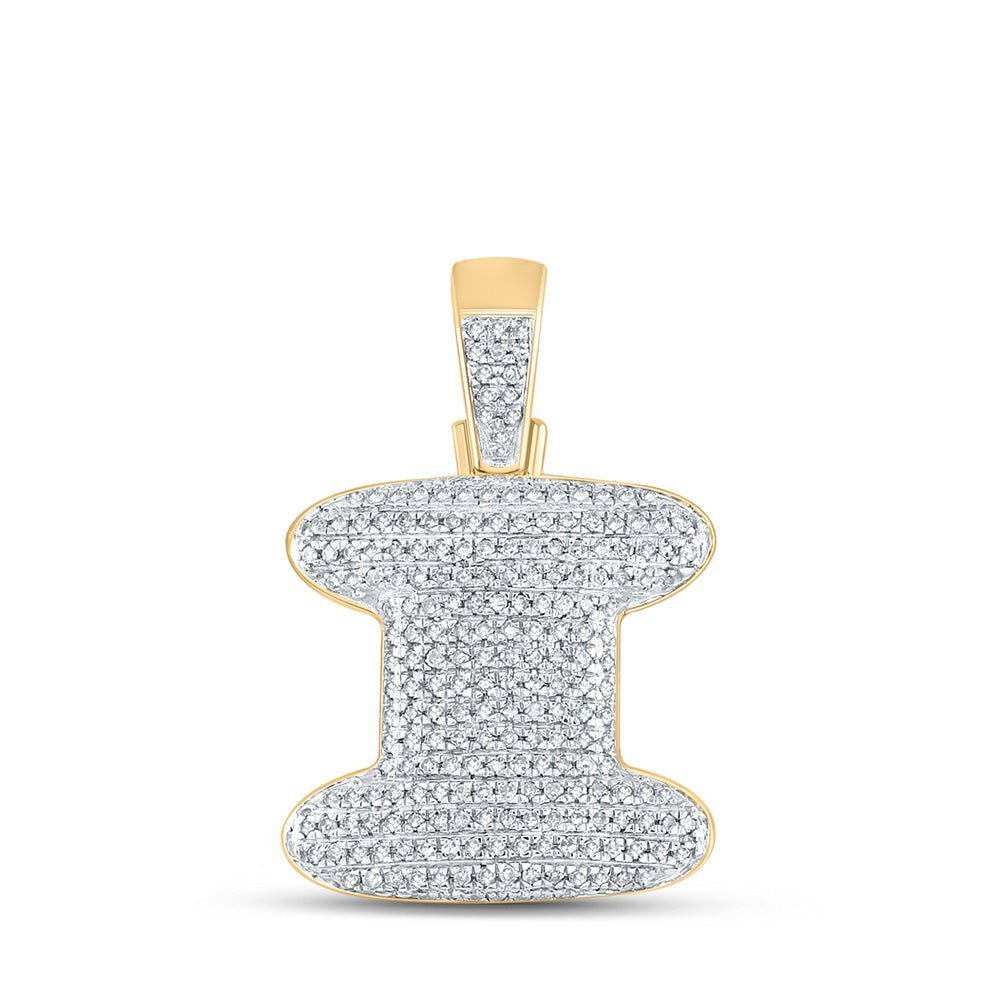 10kt Yellow Gold Men's Round Diamond Bubble I Letter Charm Pendant 3/4 Cttw - A Dazzling Statement Piece for Men - Splendid Jewellery