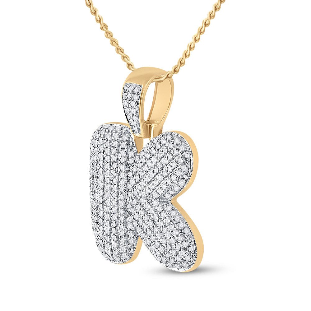 10kt Yellow Gold Men's Round Diamond Bubble K Letter Charm Pendant 3/4 Cttw - Splendid Jewellery