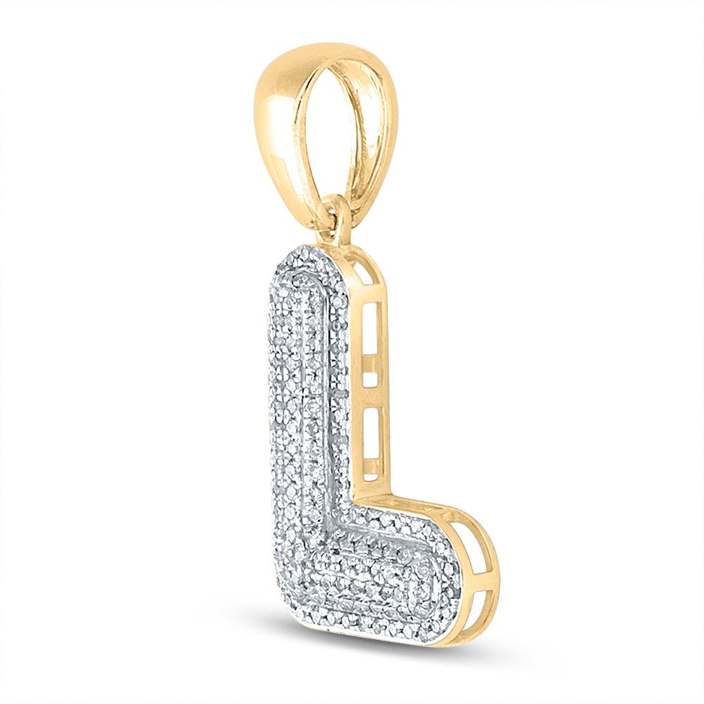 10kt Yellow Gold Men's Round Diamond Bubble L Letter Charm Pendant - 3/8 Cttw | Splendid Jewellery - Splendid Jewellery