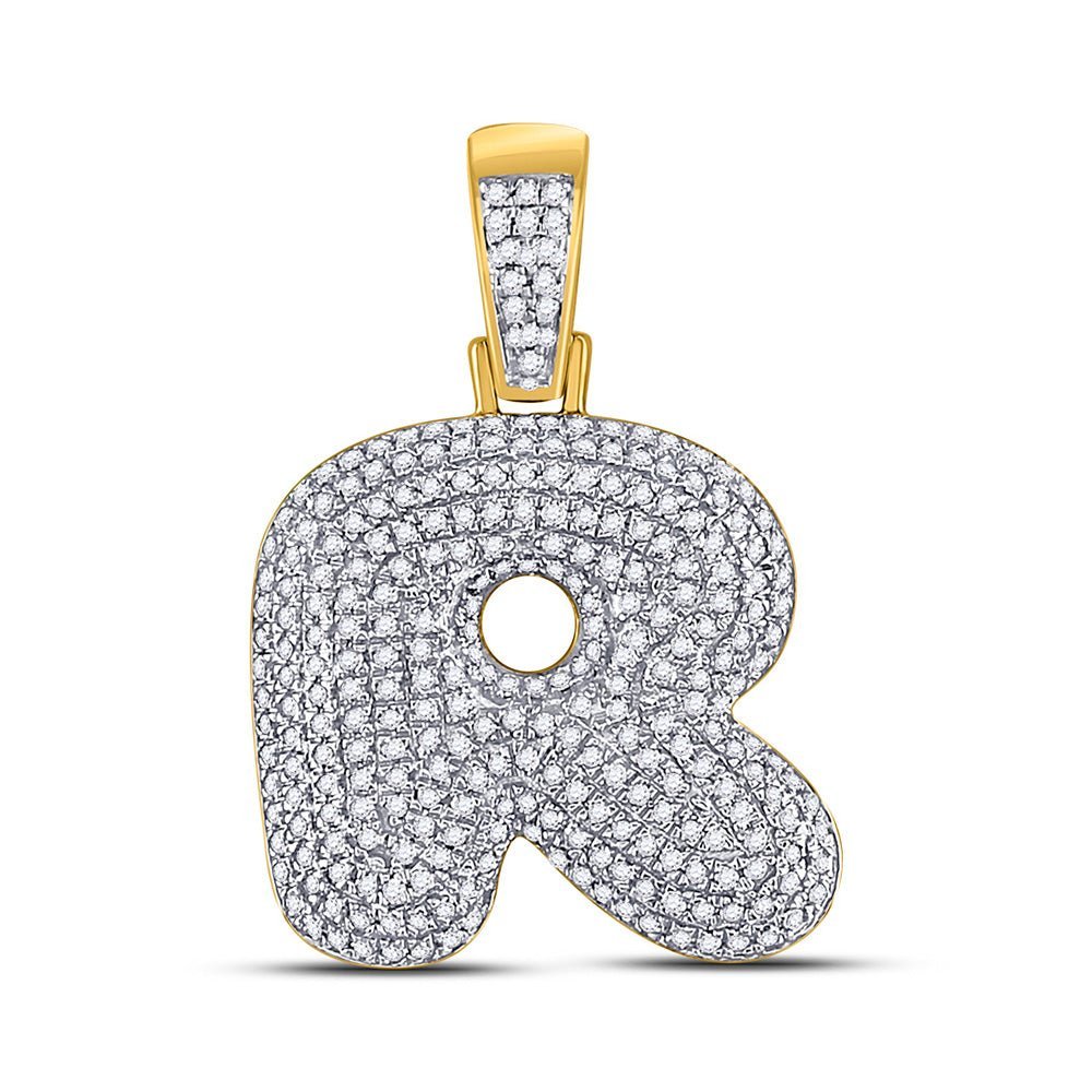 10kt Yellow Gold Men's Round Diamond Bubble R Letter Charm Pendant 7/8 Cttw - Exquisite Jewelry - Splendid Jewellery