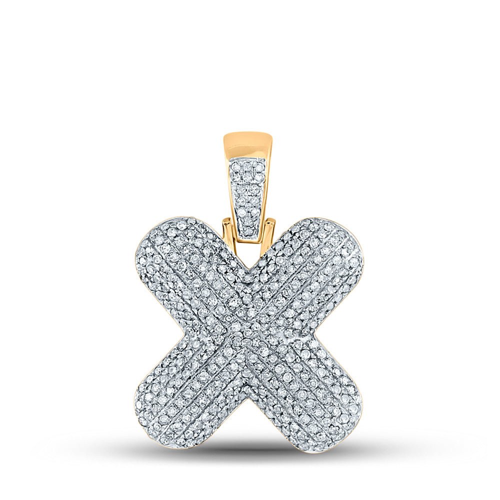 10kt Yellow Gold Men's Round Diamond Bubble X Letter Charm Pendant - 7/8 Cttw | Splendid Jewellery - Splendid Jewellery