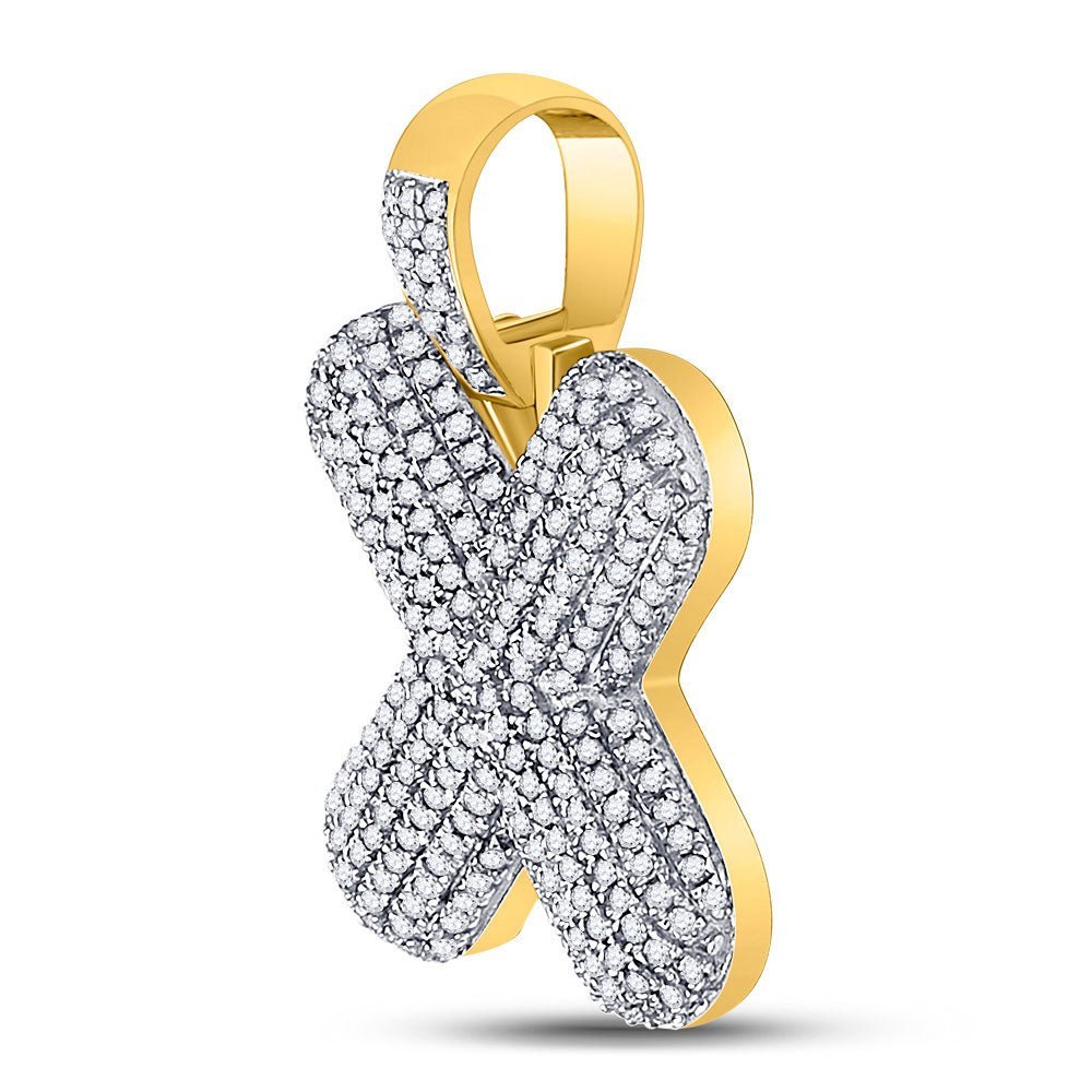 10kt Yellow Gold Men's Round Diamond Bubble X Letter Charm Pendant - 7/8 Cttw | Splendid Jewellery - Splendid Jewellery