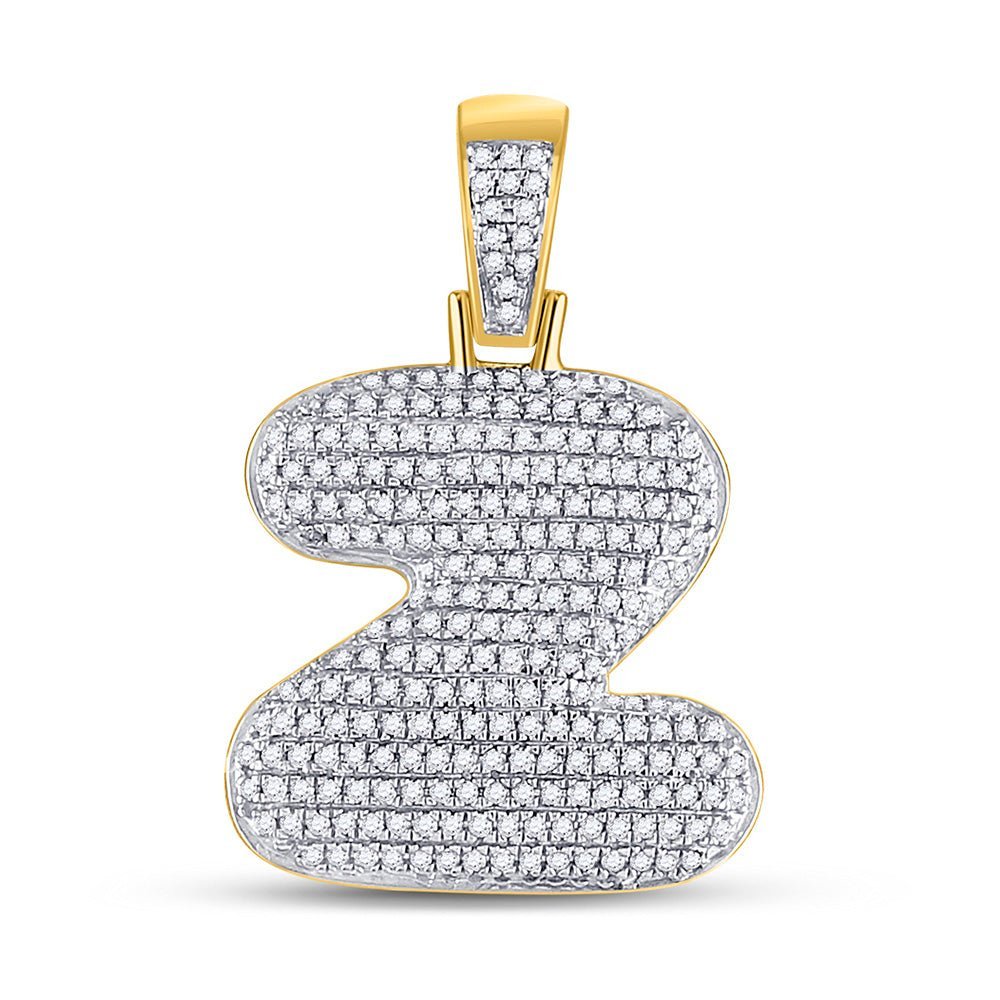 10kt Yellow Gold Men's Round Diamond Bubble Z Letter Charm Pendant - 3/4 Cttw | Splendid Jewellery - Splendid Jewellery