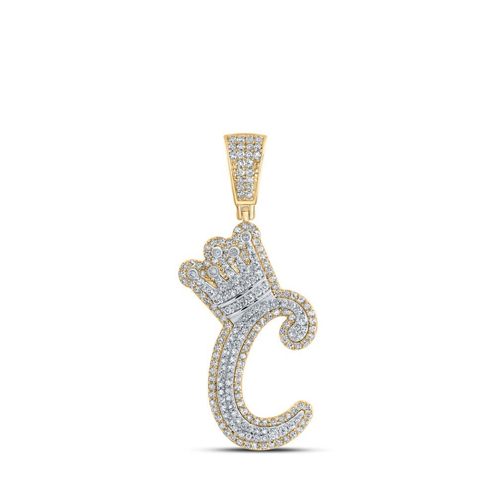 10kt Yellow Gold Men's Round Diamond C Crown Letter Charm Pendant - 1 Cttw - Splendid Jewellery